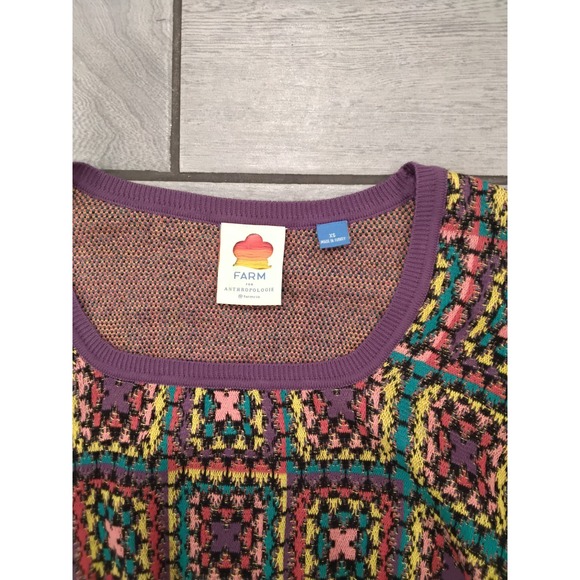 FARM Rio Anthropologie Square Neck Geometric Knit Sweater XS - Picture 4 of 8